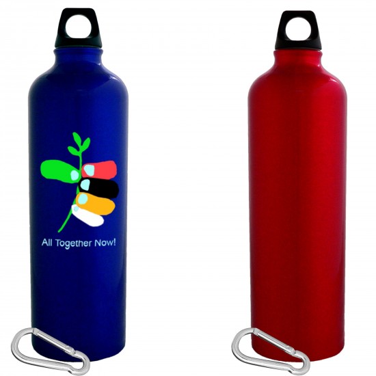 Custom Logo 25 Oz. Aluminum Red Sport Bottle with Carabiner (Screen Printed)