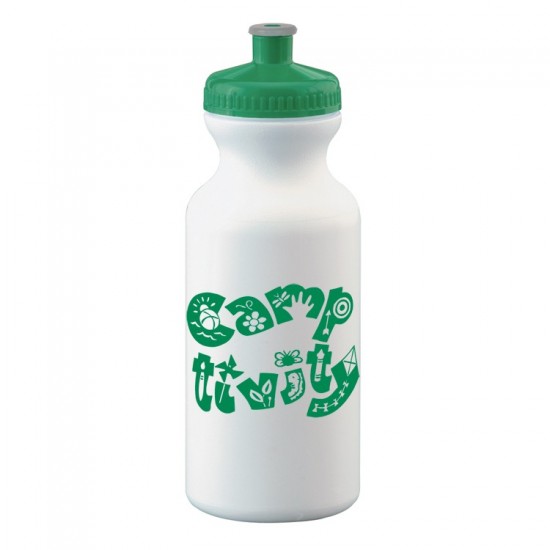 Custom Logo 20 Oz. White Economy Bike Bottle w/ Solid Push Pull Lid