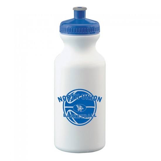 Custom Logo 20 Oz. White Economy Bike Bottle w/ Solid Push Pull Lid