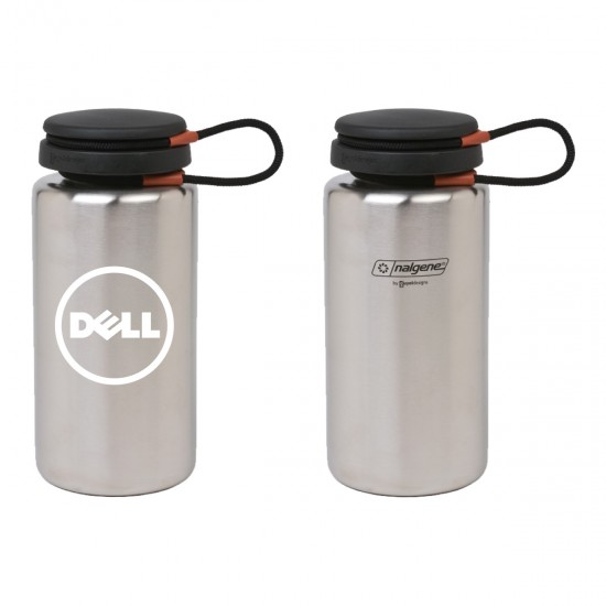 Custom Logo 38 Oz. Stainless Steel Nalgene Bottle w/ Black Closure Attached